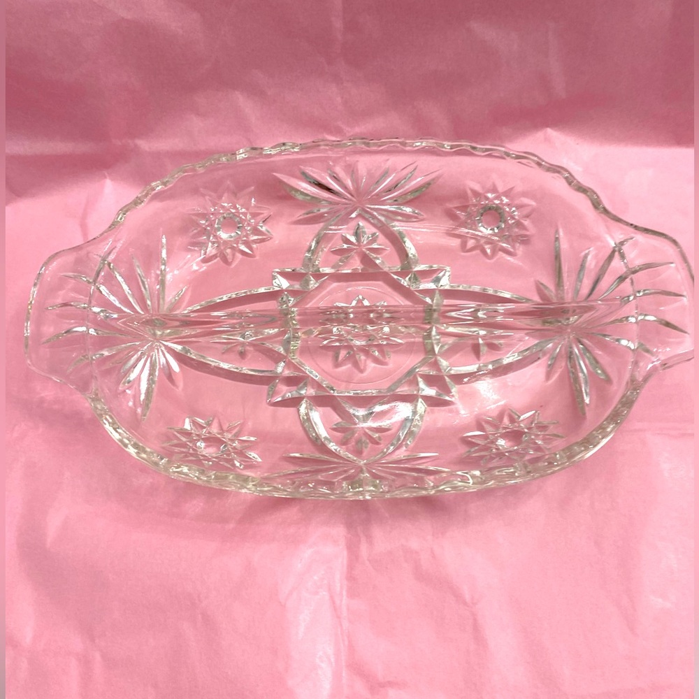 EUC VTG CUT GLASS DIVIDED RELISH DISH